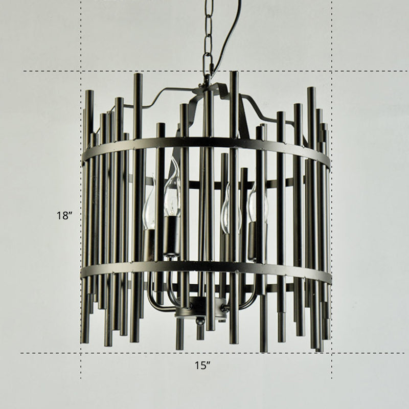 Strapped Cage Metal Chandelier Light Traditional 4 Lights Dining Room Pendant Lighting Clearhalo 'Ceiling Lights' 'Chandeliers' Lighting' 2426975