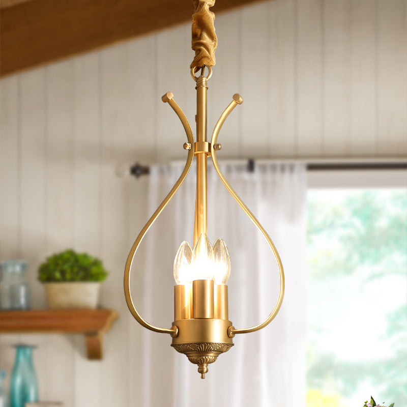 Candle Metal Chandelier Lighting Classic 4 Lights Dining Room Pendant Lighting in Gold Clearhalo 'Ceiling Lights' 'Chandeliers' Lighting' 2426979