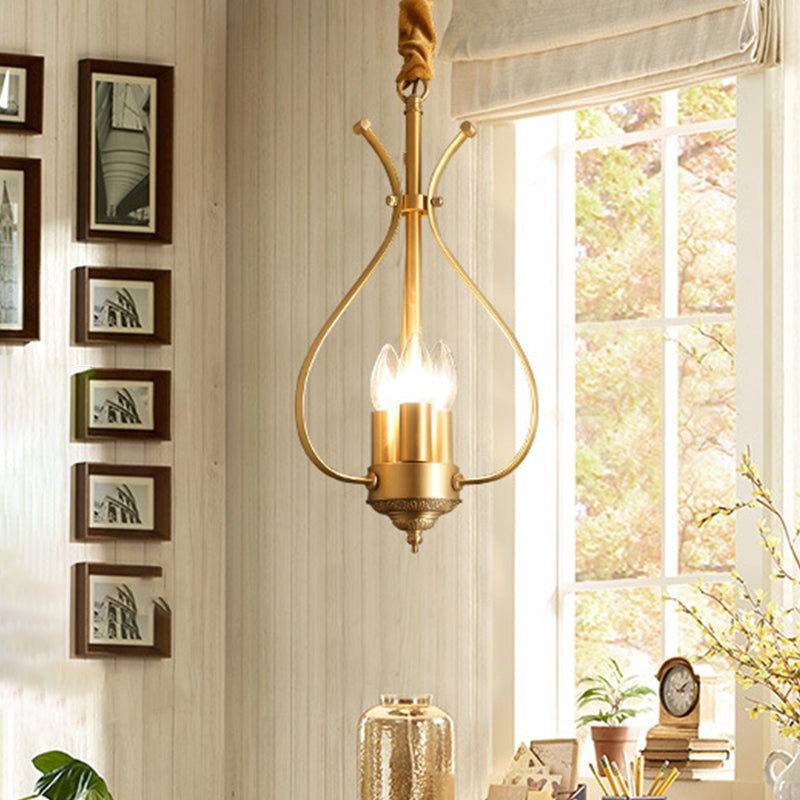 Candle Metal Chandelier Lighting Classic 4 Lights Dining Room Pendant Lighting in Gold Clearhalo 'Ceiling Lights' 'Chandeliers' Lighting' 2426981