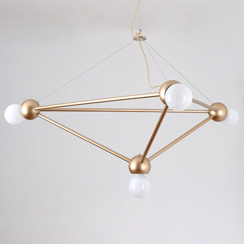 Gold 4 Lights Pendant Chandelier Classic Metal Geometric Hanging Light for Bedroom Clearhalo 'Ceiling Lights' 'Chandeliers' Lighting' 2427015