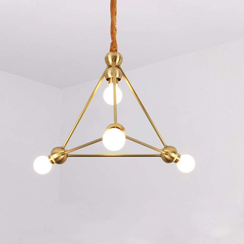 4 Lights Ceiling Light Traditional Triangle Metal Hanging Chandelier in Gold for Dining Room Gold Clearhalo 'Ceiling Lights' 'Chandeliers' Lighting' 2427021