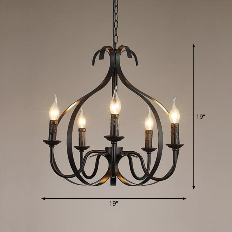 Metal Black Pendant Lamp Swirled Arm 5 Lights Classic Chandelier Light Fixture for Living Room Clearhalo 'Ceiling Lights' 'Chandeliers' Lighting' 2427041