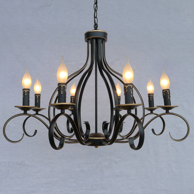 8 Lights Metal Hanging Chandelier Traditional Black Candle-Style Living Room Pendant Light Fixture Clearhalo 'Ceiling Lights' 'Chandeliers' Lighting' 2427044