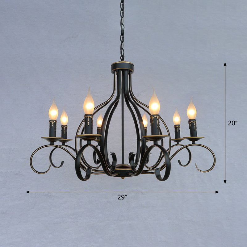 8 Lights Metal Hanging Chandelier Traditional Black Candle-Style Living Room Pendant Light Fixture Clearhalo 'Ceiling Lights' 'Chandeliers' Lighting' 2427047