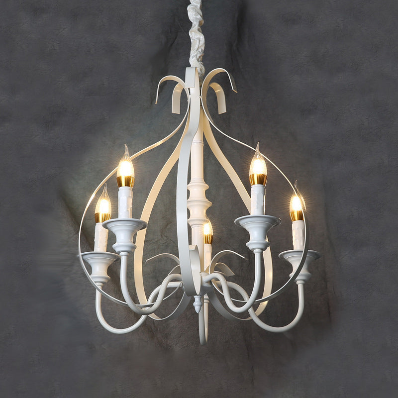 Swooping Arm Metal Chandelier Light Traditional 5 Lights Dining Room Pendant Lighting in White Clearhalo 'Ceiling Lights' 'Chandeliers' Lighting' 2427050