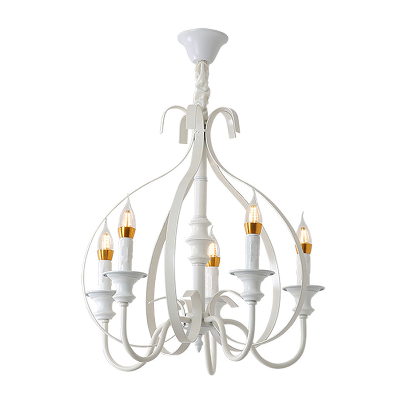 Swooping Arm Metal Chandelier Light Traditional 5 Lights Dining Room Pendant Lighting in White Clearhalo 'Ceiling Lights' 'Chandeliers' Lighting' 2427051