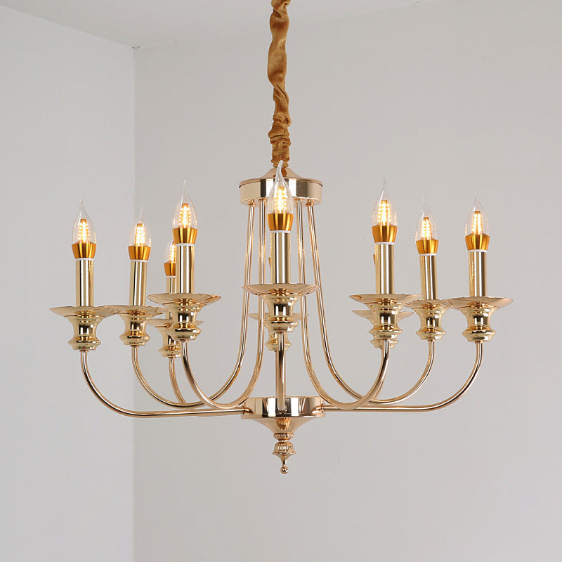 Candle Metal Chandelier Lighting Classic 10 Lights Dining Room Pendant Lighting in Gold Clearhalo 'Ceiling Lights' 'Chandeliers' Lighting' 2427057