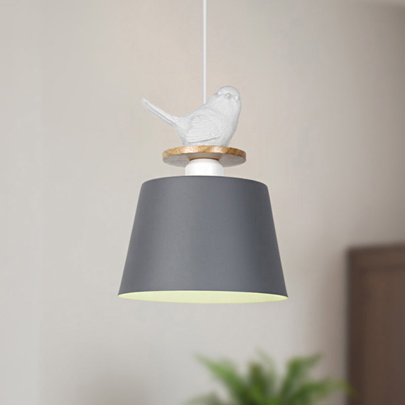 Tapered Shade Cloth Shop Ceiling Pendant Metal 1 Head Hanging Light with Pigeon Deco Grey Clearhalo 'Ceiling Lights' 'Modern Pendants' 'Modern' 'Pendant Lights' 'Pendants' Lighting' 242871