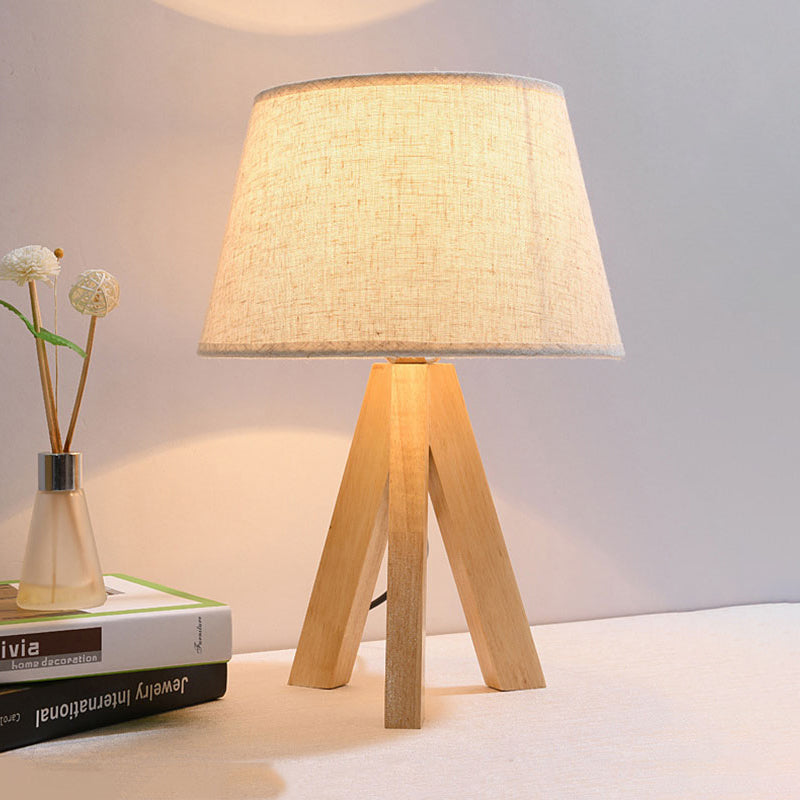 White Tapered Study Lamp Modernism Fabric LED Reading Book Light with Wooden Tripod White Clearhalo 'Lamps' 'Table Lamps' Lighting' 242947