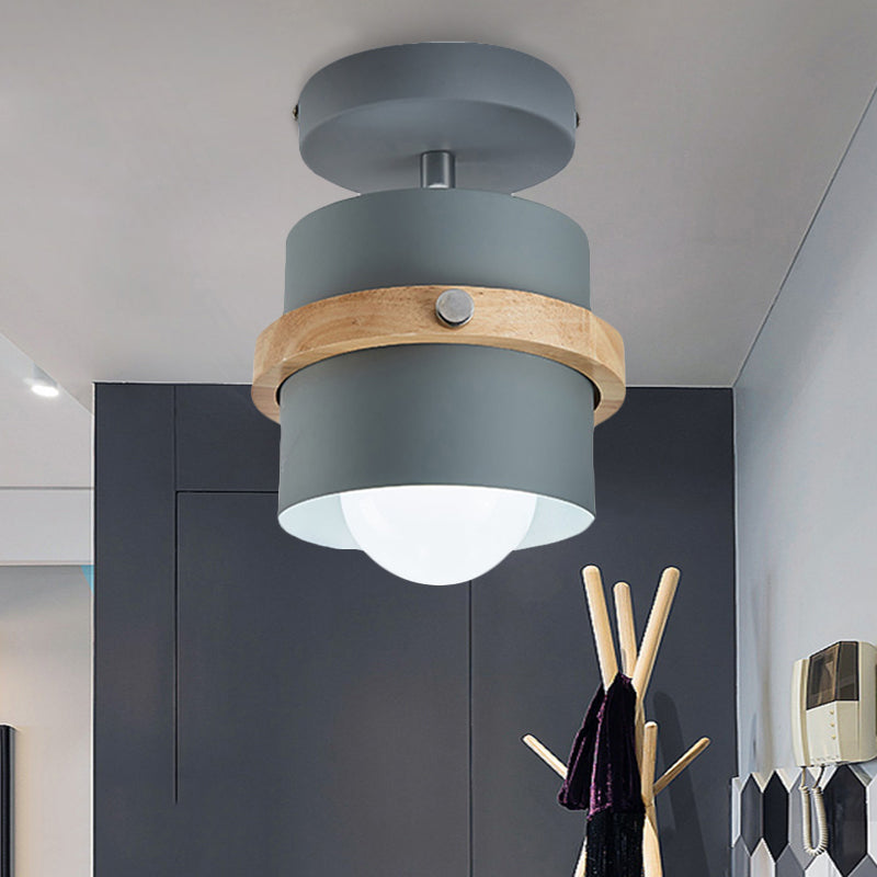 Undertint Cylinder Flush Ceiling Light Rotatable 1 Light Macaron Loft Metal Ceiling Lamp for Corridor Grey Clearhalo 'Ceiling Lights' 'Close To Ceiling Lights' 'Close to ceiling' 'Semi-flushmount' Lighting' 242992