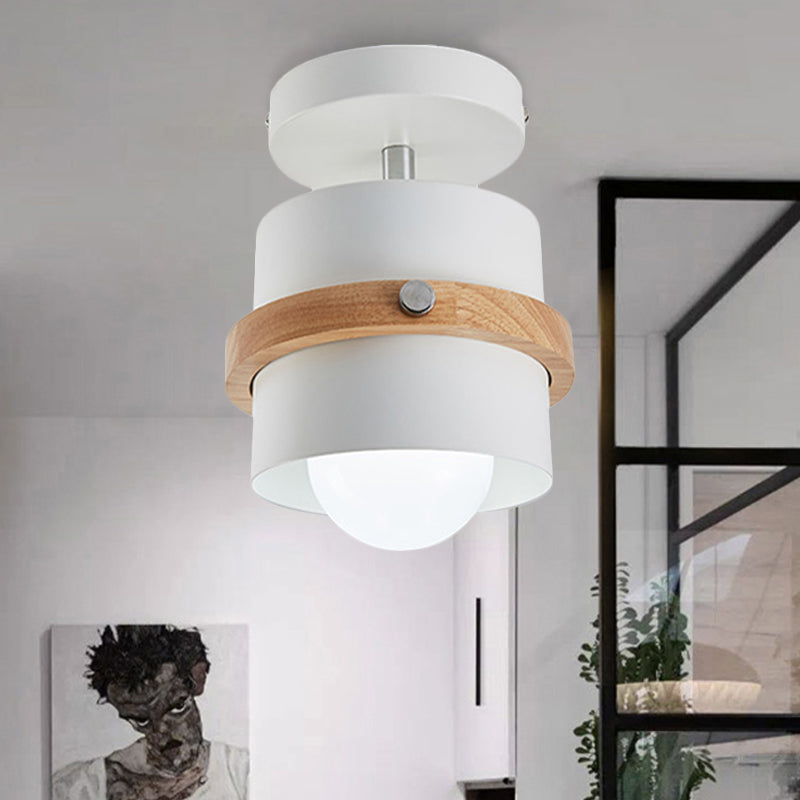 Undertint Cylinder Flush Ceiling Light Rotatable 1 Light Macaron Loft Metal Ceiling Lamp for Corridor White Clearhalo 'Ceiling Lights' 'Close To Ceiling Lights' 'Close to ceiling' 'Semi-flushmount' Lighting' 242994