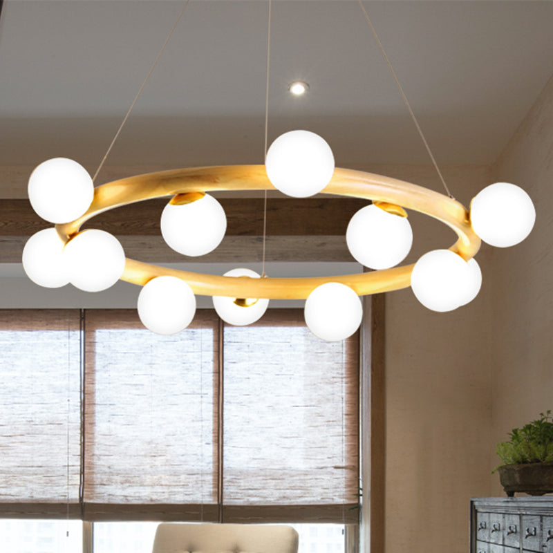 Wood Ring Suspension Light with Bubble Shade Japanese Style Pendant Light in Beige for Study Room 12 Wood Clearhalo 'Carpenter Chandeliers' 'Ceiling Lights' 'Chandeliers' 'Industrial' 'Modern Chandeliers' 'Modern' Lighting' 243102