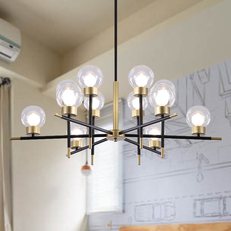 Contemporary Globe Shade Chandelier Multi-Head Metal Large Clear/White Glass Pendant Lamp for Hotel 12 Clear Clearhalo 'Ceiling Lights' 'Chandeliers' 'Clear' 'Industrial' 'Modern Chandeliers' 'Modern' 'Tiffany' 'Traditional Chandeliers' Lighting' 243235