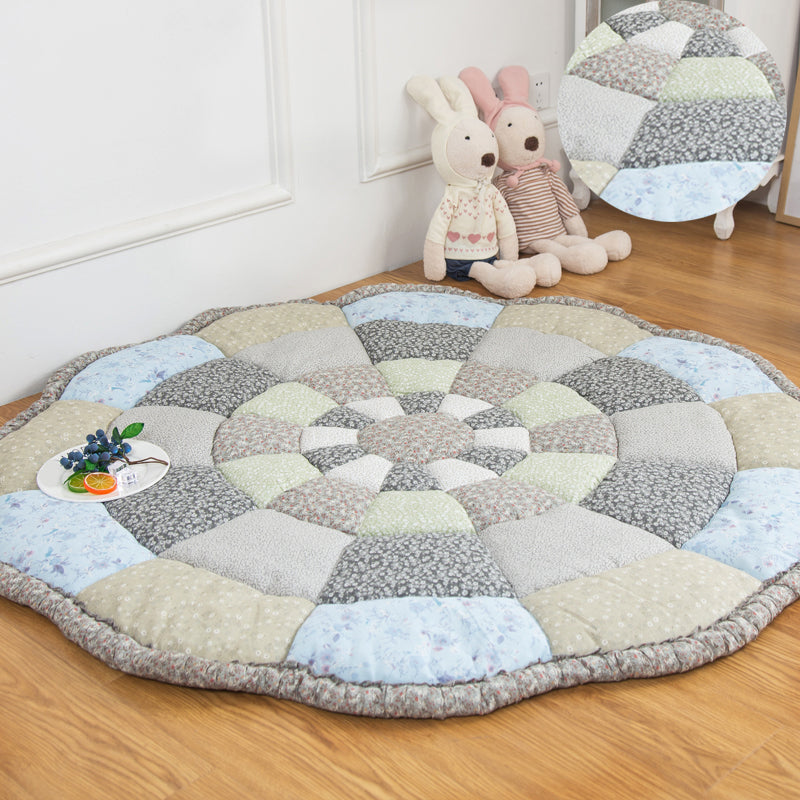 Calming Bedroom Rug Multi Colored Plaid Printed Area Carpet Cotton Anti-Slip Backing Pet Friendly Indoor Rug Grey 4'9