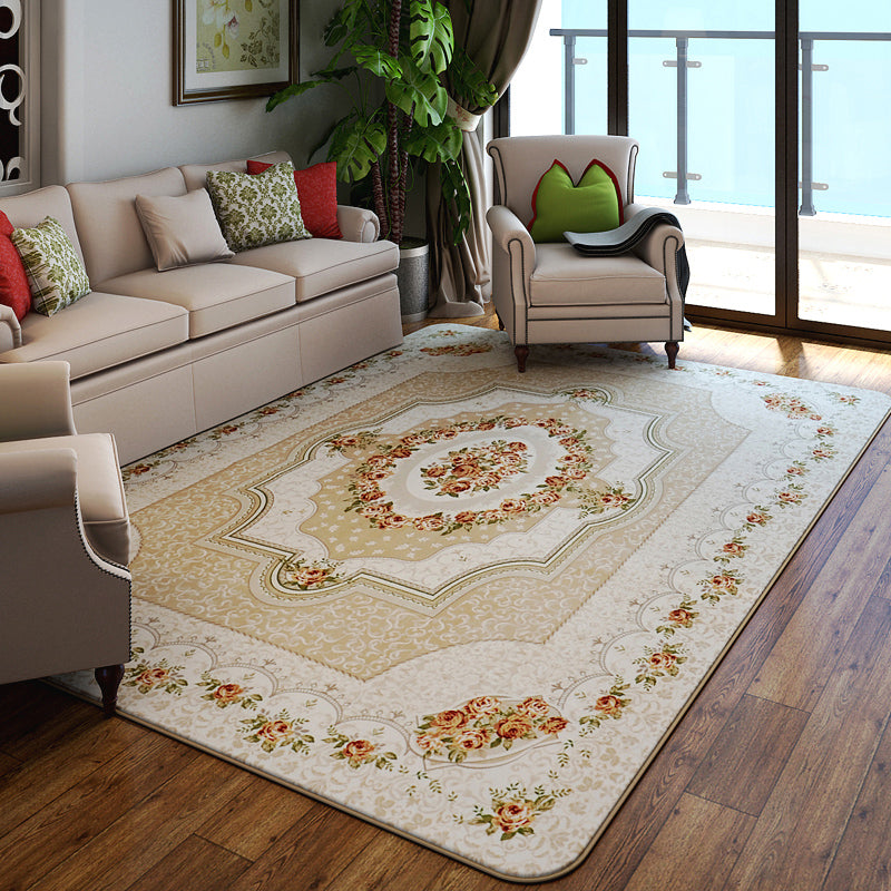 Multicolored Floral Printed Rug Cotton Blend Vintage Indoor Rug Anti-Slip Backing Pet Friendly Area Carpet for Parlor Beige Clearhalo 'Area Rug' 'Rugs' 'Vintage' Rug' 2434903