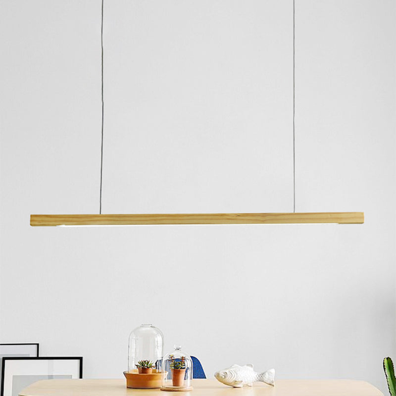 Linear LED Pendant Modern Japanese Style Wood Single Light Beige Ceiling Lamp in Warm/White Light for Dining Room Clearhalo 'Ceiling Lights' 'Pendant Lights' 'Pendants' Lighting' 243499