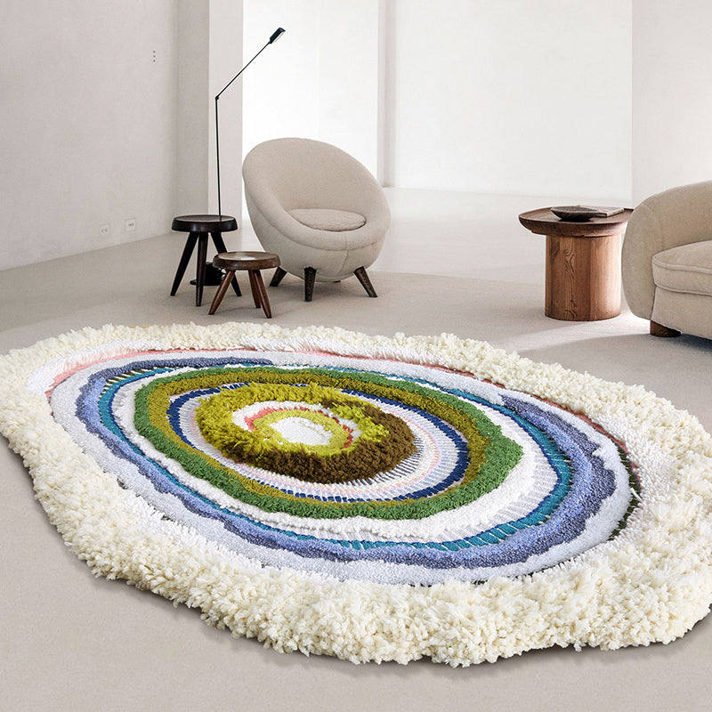 Blue Decoration Rug Nordic Geometric Printed Indoor Rug Lamb Wool Pet Friendly Handmade Area Carpet Clearhalo 'Area Rug' 'Rug' 2434999