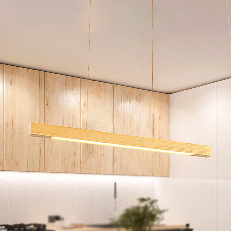 Linear LED Pendant Modern Japanese Style Wood Single Light Beige Ceiling Lamp in Warm/White Light for Dining Room Clearhalo 'Ceiling Lights' 'Pendant Lights' 'Pendants' Lighting' 243500