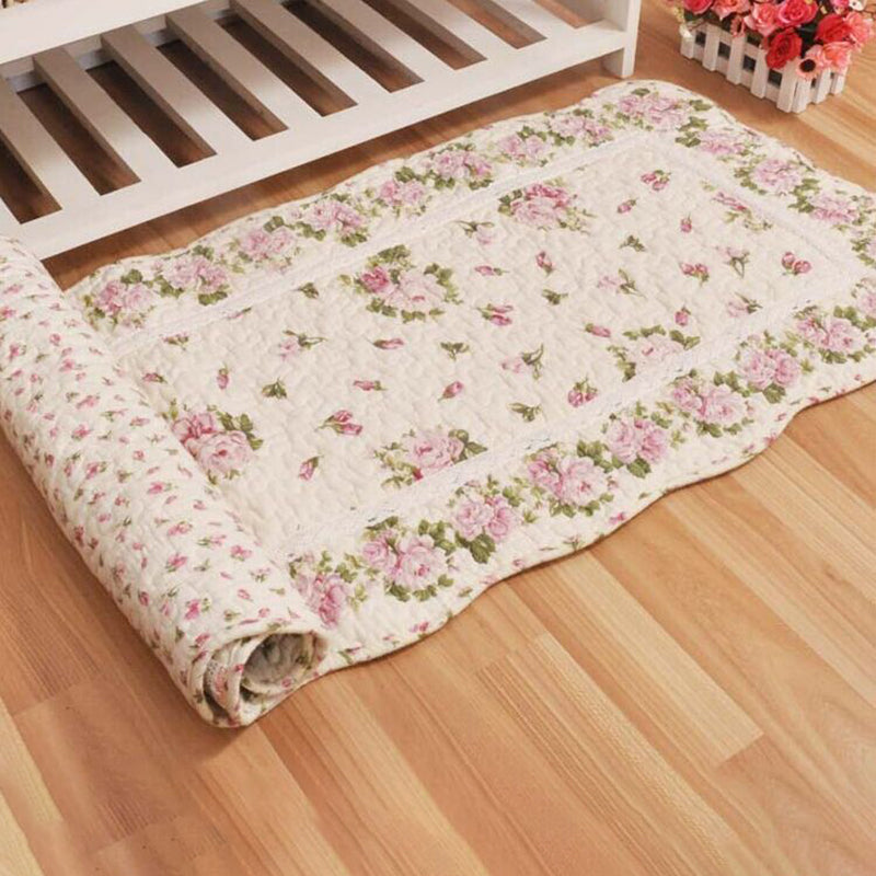 Multi Colored Casual Rug Cotton Flower Printed Indoor Rug Anti-Slip Backing Easy Care Area Carpet for Home Decor Pink 1'8