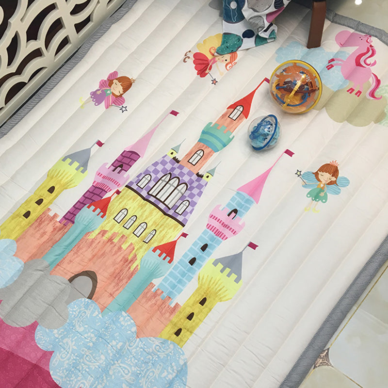 Casual Cartoon Printed Rug Multicolored Cotton Indoor Rug Pet Friendly Stain-Resistant Easy Care Area Carpet for Kids Room Rose Red 4'9