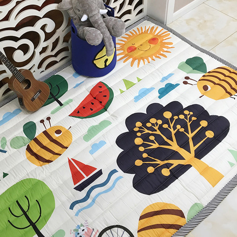 Casual Cartoon Printed Rug Multicolored Cotton Indoor Rug Pet Friendly Stain-Resistant Easy Care Area Carpet for Kids Room Yellow 4'9