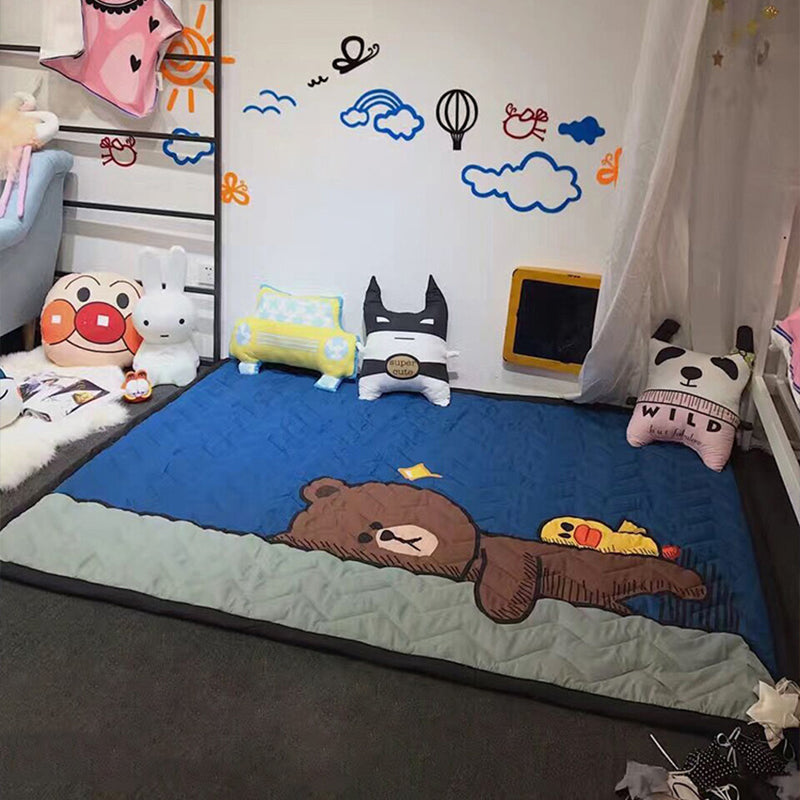 Casual Cartoon Printed Rug Multicolored Cotton Indoor Rug Pet Friendly Stain-Resistant Easy Care Area Carpet for Kids Room Sky Blue 4'9