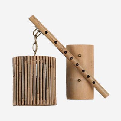 Bamboo Cylindrical Shade Wall Light Sconce Asian Style 1 Light Wood Wall Lamp with Flute Decoration, Left/Right Clearhalo 'Wall Lamps & Sconces' 'Wall Lights' Lighting' 243634