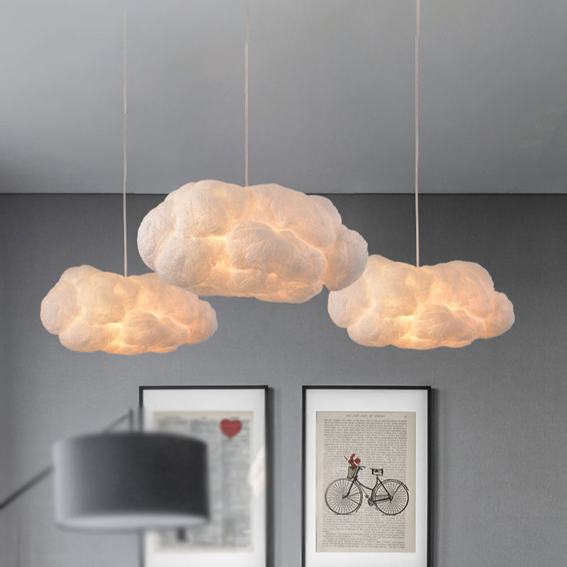 Contemporary Style Cloud Pendant Light Fixture Cotton 1/2/4-Light Dining Room Ceiling Fixture in White, 14