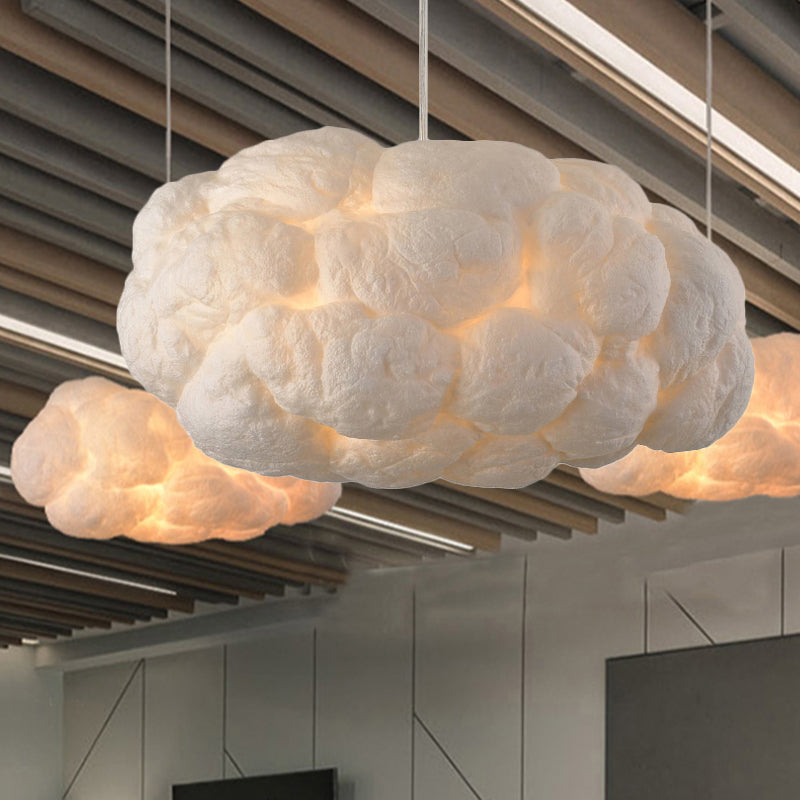 Contemporary Style Cloud Pendant Light Fixture Cotton 1/2/4-Light Dining Room Ceiling Fixture in White, 14