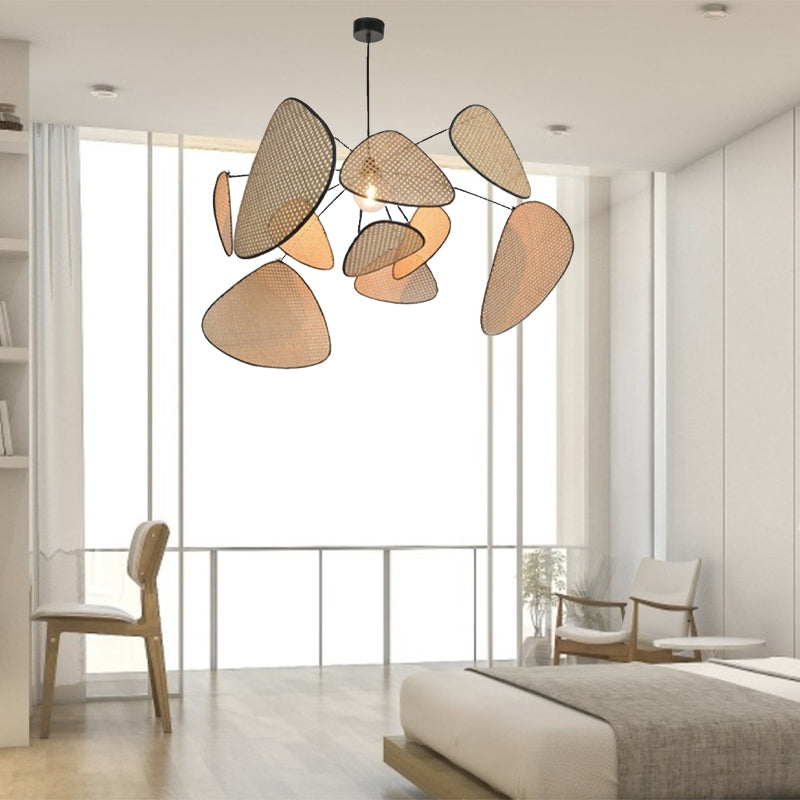 Beige Mesh Triangle Suspension Lamp Modern Creative 1 Head Bamboo Hanging Light Fixture Clearhalo 'Ceiling Lights' 'Pendant Lights' 'Pendants' Lighting' 2437147