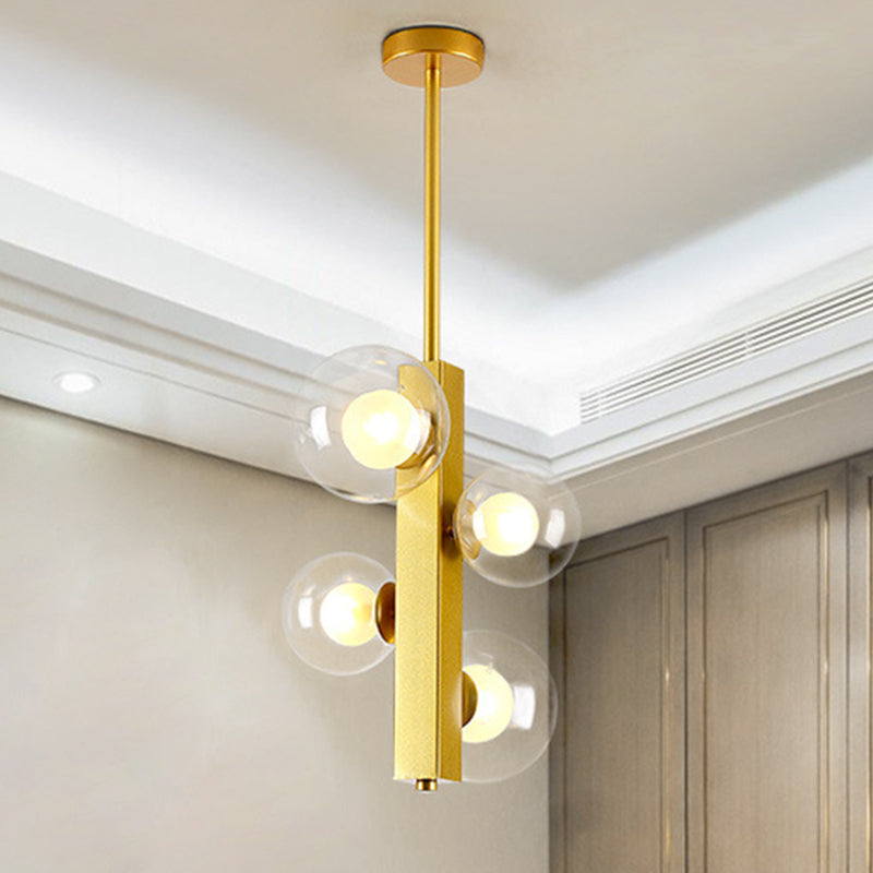 4/8 Lights Gold Linear Suspension Light Simple Modern Metallic Chandelier with Modo Clear/White Glass Shade for Dining Room 4 Clear Clearhalo 'Ceiling Lights' 'Chandeliers' 'Clear' 'Industrial' 'Modern Chandeliers' 'Modern' 'Tiffany' 'Traditional Chandeliers' Lighting' 243779