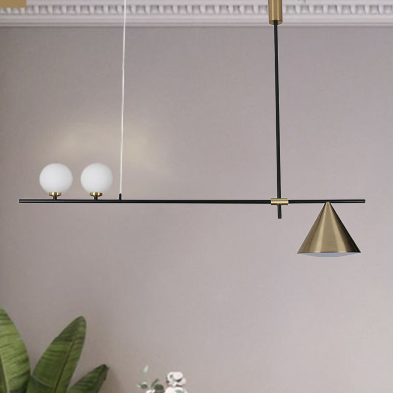 Triple Light Linear Chandelier Contemporary Metal Island Lighting in Black/Gold Gold Clearhalo 'Ceiling Lights' 'Island Lights' Lighting' 243855