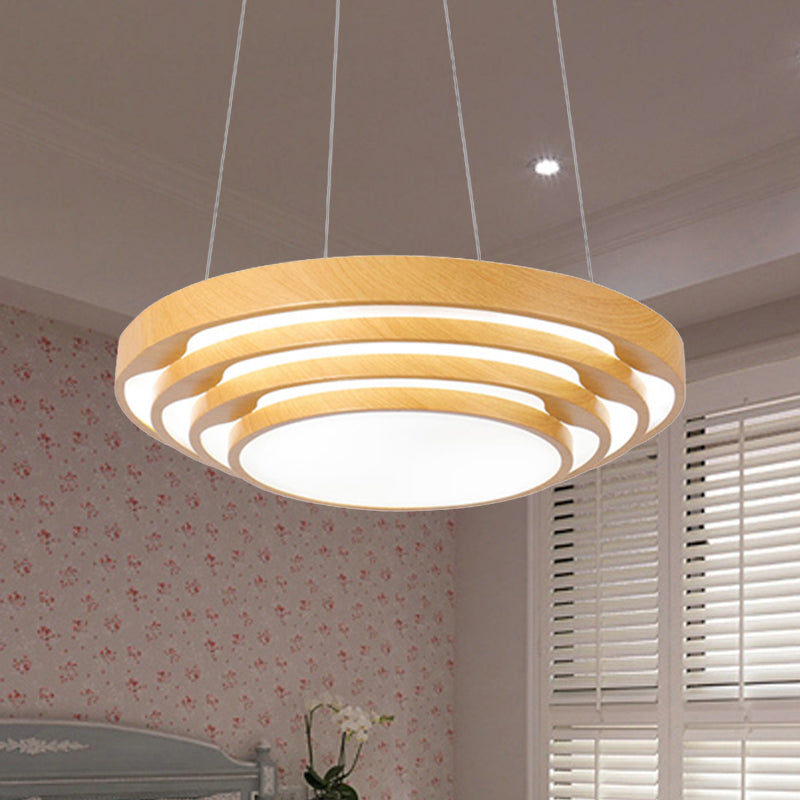 Modern Multi-Layer LED Hanging Pendant Light Wood 1-Light Office Ceiling Fixture in Warm/White Light Clearhalo 'Ceiling Lights' 'Pendant Lights' 'Pendants' Lighting' 243898