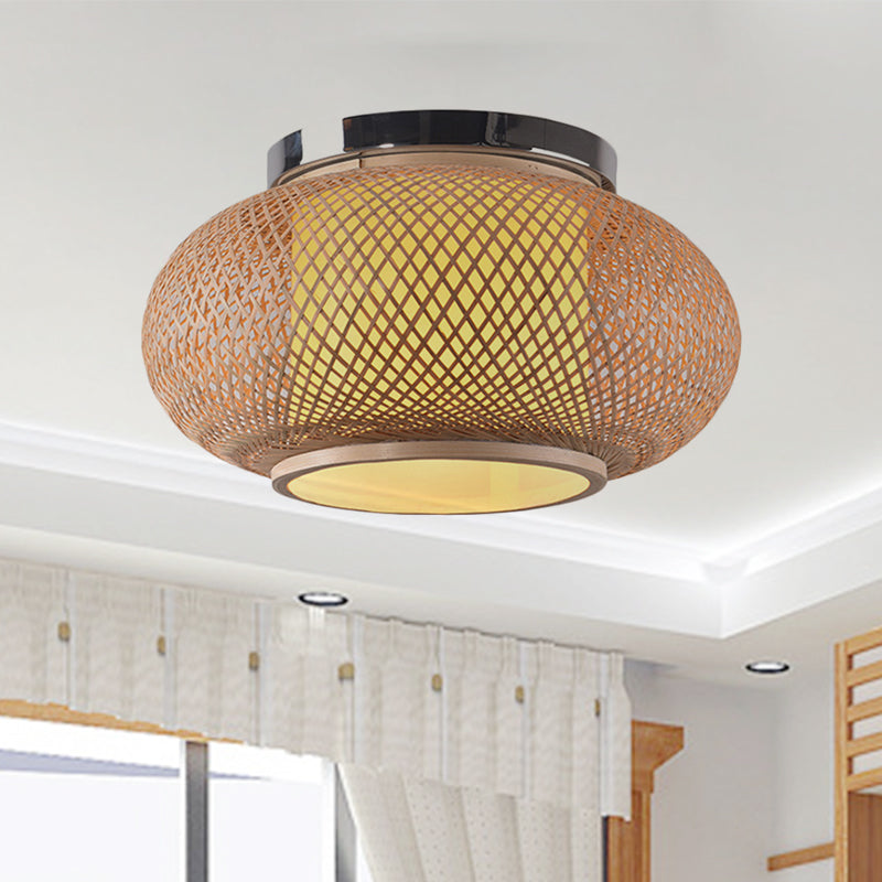 Yellow Lantern Shade Flush Light Contemporary Style 16