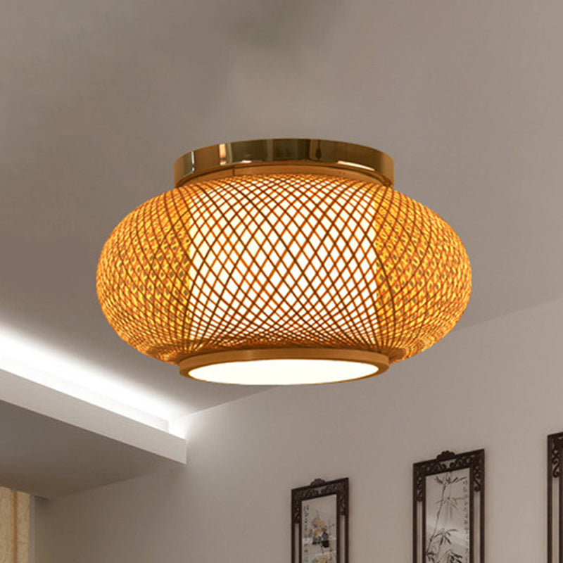 Yellow Lantern Shade Flush Light Contemporary Style 16