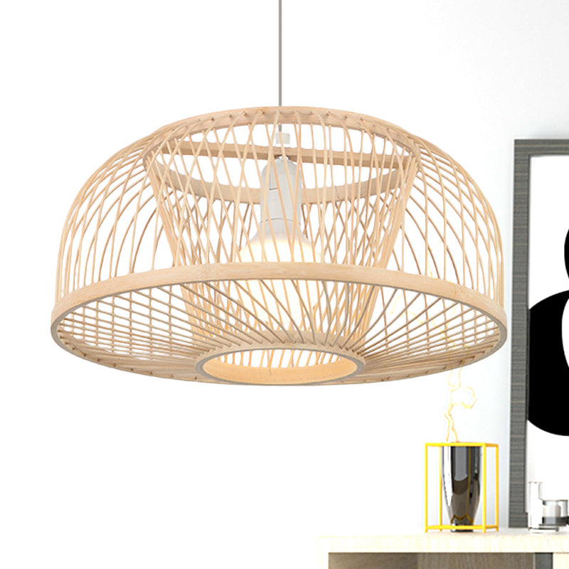 Beige Domed Hanging Ceiling Light Asian Style 1 Head Bamboo Pendant Lighting for Living Room Clearhalo 'Ceiling Lights' 'Pendant Lights' 'Pendants' Lighting' 244337