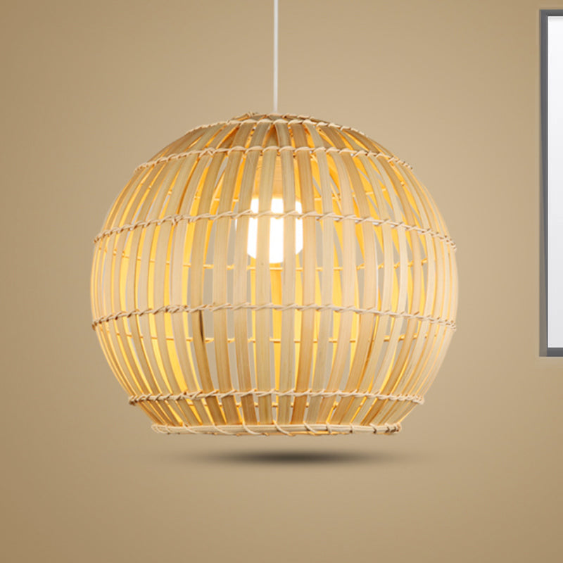 Bamboo Hand-Knitted Hanging Pendant Light with Globe Shade Modern 12