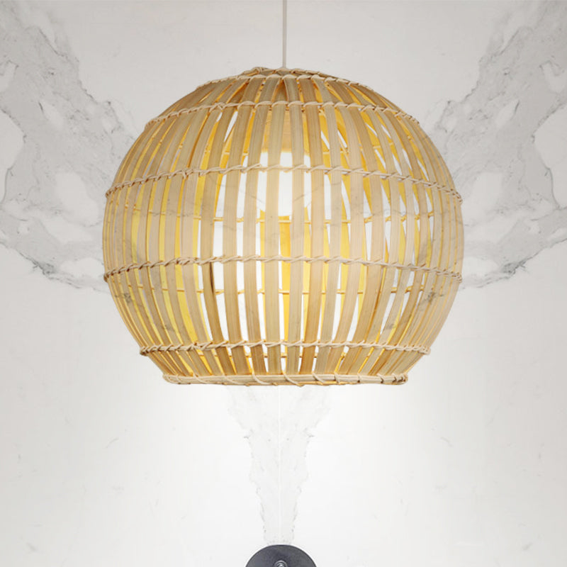 Bamboo Hand-Knitted Hanging Pendant Light with Globe Shade Modern 12