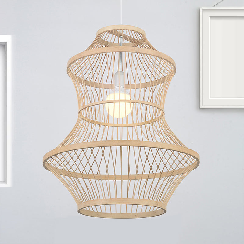 Beige Hand-Woven Hanging Lamp Modernism Style 19.5