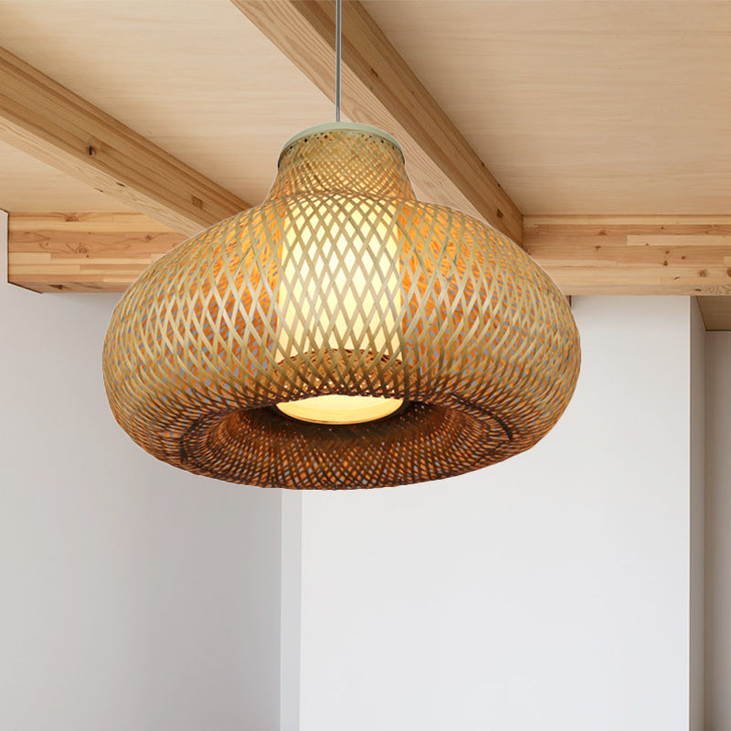 Gourd Shape Bamboo Pendant Light Chinese 1-Light Beige Hanging Light for Restaurant Hotel Clearhalo 'Ceiling Lights' 'Pendant Lights' 'Pendants' Lighting' 244545