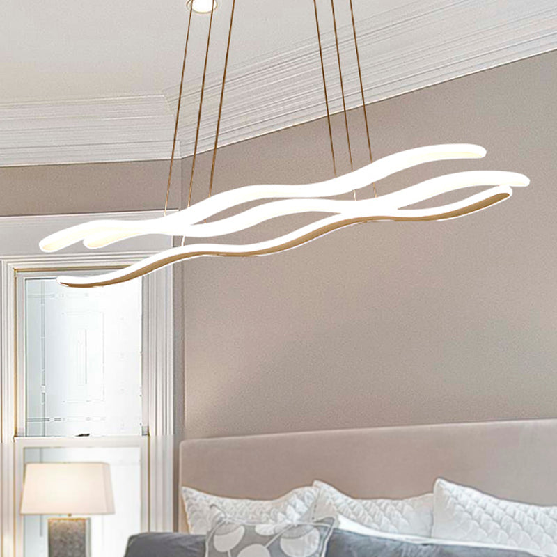 Wavy Acrylic Chandelier Light Simple LED 3 Lights White Drop Pendant in Warm/White Light White Clearhalo 'Ceiling Lights' 'Chandeliers' 'Modern Chandeliers' 'Modern' Lighting' 245034