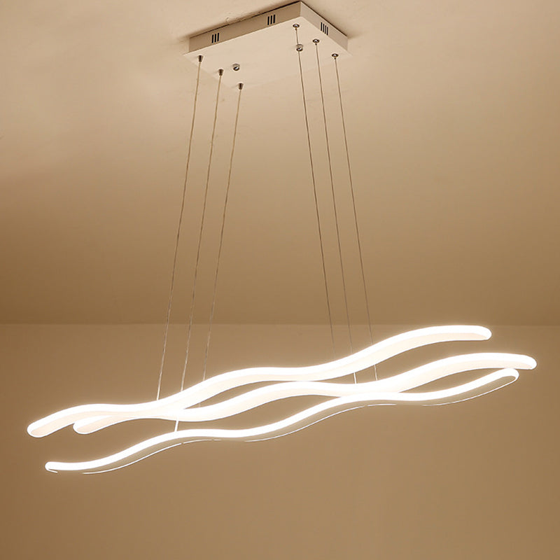 Wavy Acrylic Chandelier Light Simple LED 3 Lights White Drop Pendant in Warm/White Light Clearhalo 'Ceiling Lights' 'Chandeliers' 'Modern Chandeliers' 'Modern' Lighting' 245036