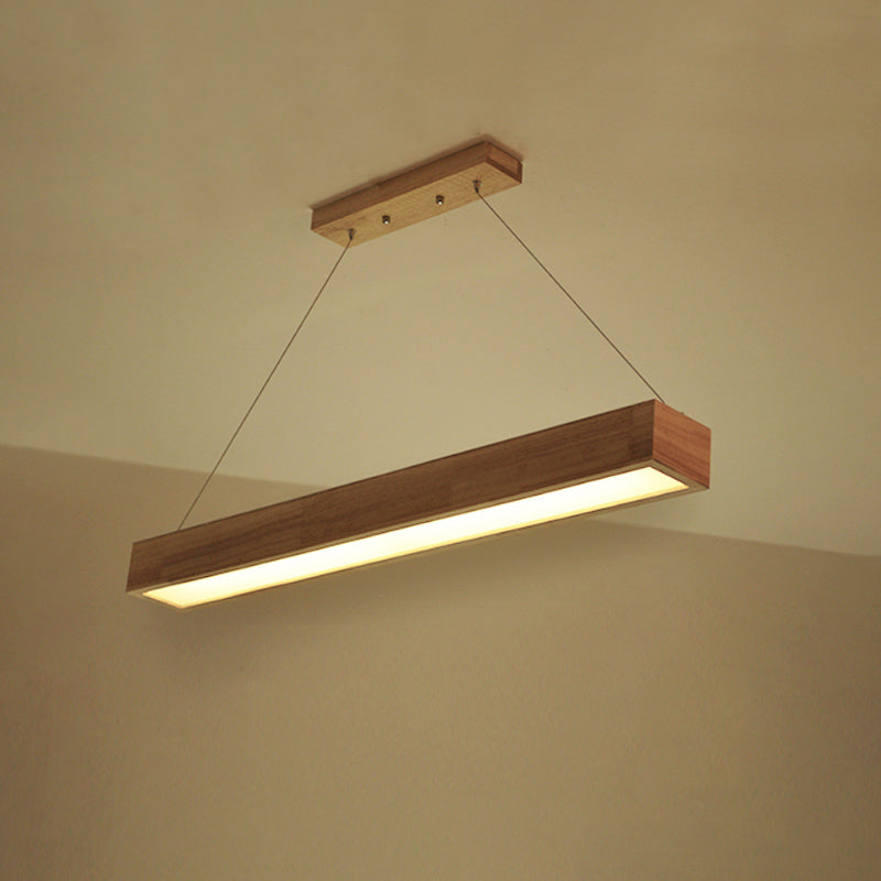 Beige Linear LED Pendant Light Modern 1-Head Wood Hanging Ceiling Lamp in Warm/White Light, 23.5