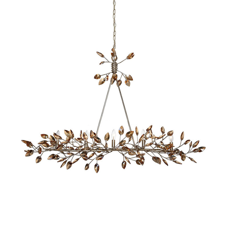 Silver/Gold Leaf Island Pendant Modernism Crystal 5 Heads Hanging Light Fixture for Dining Room Clearhalo 'Ceiling Lights' 'Chandeliers' Lighting' 2451727