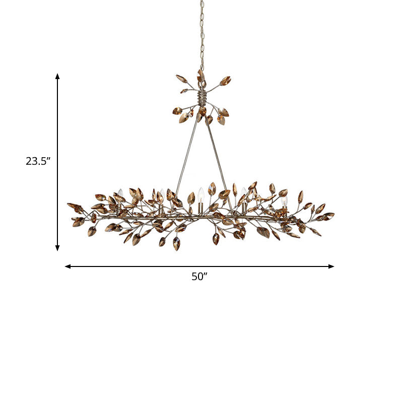 Silver/Gold Leaf Island Pendant Modernism Crystal 5 Heads Hanging Light Fixture for Dining Room Clearhalo 'Ceiling Lights' 'Chandeliers' Lighting' 2451728