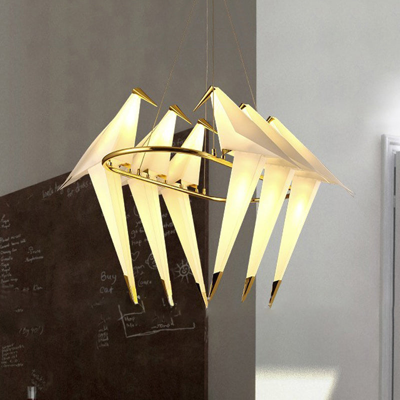 White Bird Shade Chandelier Light Fixture Modernism Style 6-Lights Plastic Hanging Lamp in Gold Finish Clearhalo 'Ceiling Lights' 'Chandeliers' 'Modern Chandeliers' 'Modern' Lighting' 245505