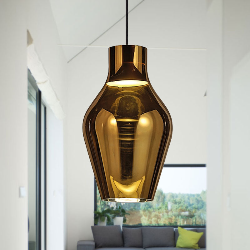 Urn Living Room Pendant Lamp Gold/Smoke Glass 1 Light 6.5