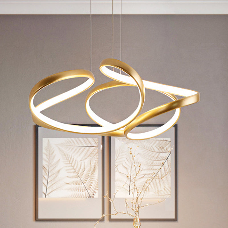 Wave Acrylic Chandelier Simple Gold/Coffee LED Hanging Lamp for Dining Room, 14
