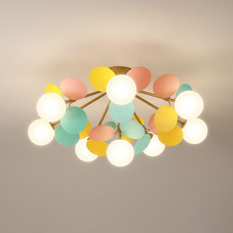 Circle Child Room Semi Flush Chandelier White Glass Creative Ceiling Light Fixture in White 8 White Clearhalo 'Ceiling Lights' 'Close To Ceiling Lights' 'Close to ceiling' 'Semi-flushmount' Lighting' 2459890