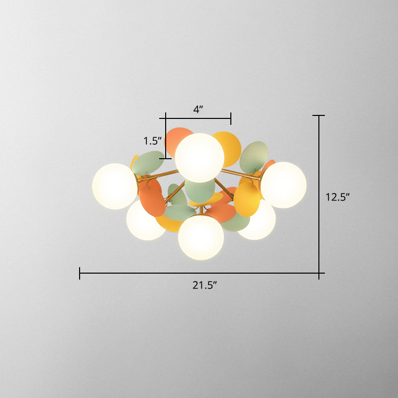 Circle Child Room Semi Flush Chandelier White Glass Creative Ceiling Light Fixture in White Clearhalo 'Ceiling Lights' 'Close To Ceiling Lights' 'Close to ceiling' 'Semi-flushmount' Lighting' 2459898